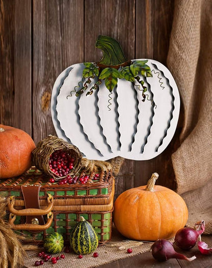Metal Pumpkin Stakes Yard Signs Fall Decor Decorative Garden Stake Lawn Pumpkins Ornaments Outdoor Autumn Decoration for Harvest Halloween Thanksgiving (26" H White x2)