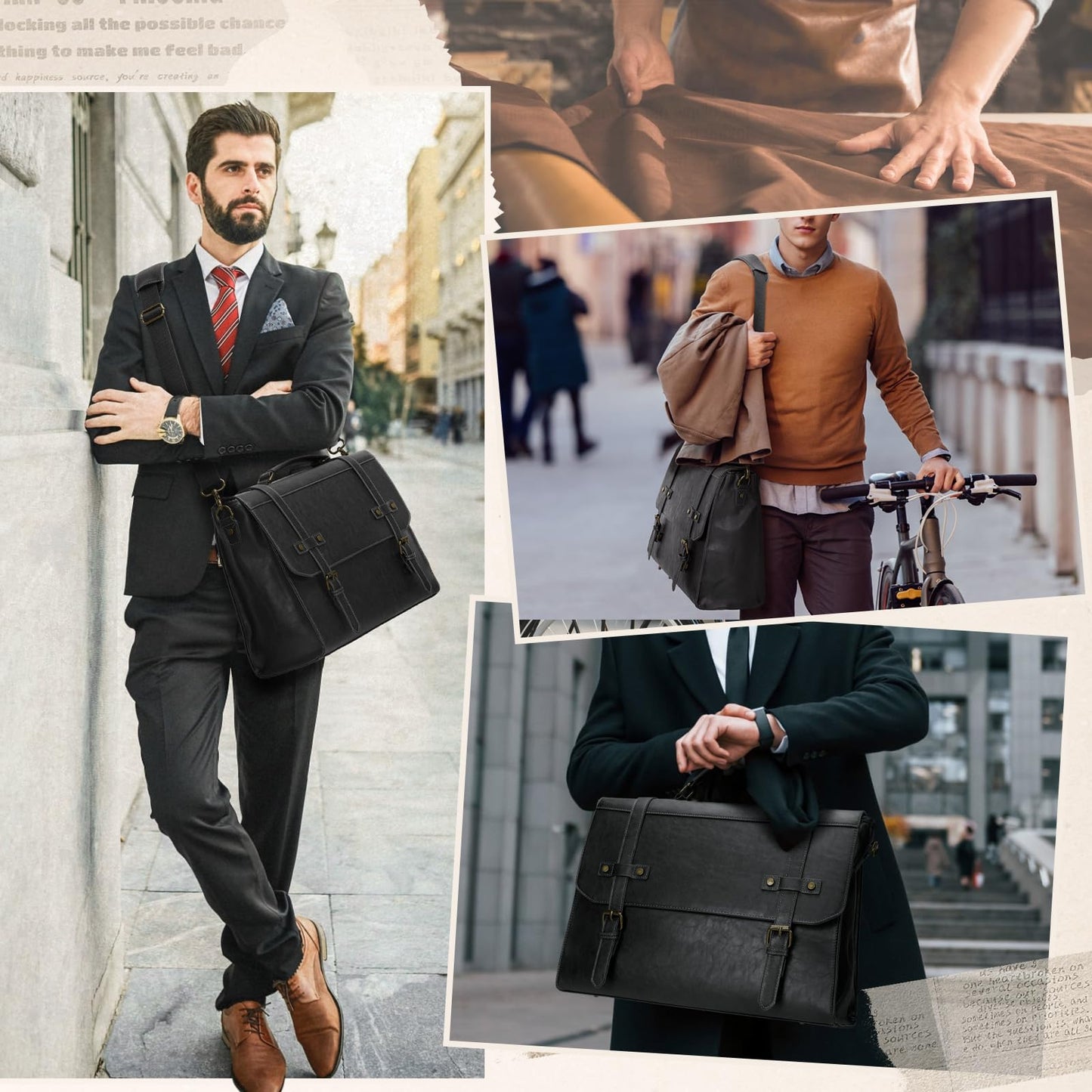 RAINSMORE Mens Messenger Bag 17 Inch Waterproof Vintage Leather Laptop Briefcase Large Laptop Bag Satchel Bag Computer Shoulder Bag for Office Business Travel College,Brown