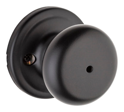 Kwikset Hancock Interior Privacy Door Knob with Lock, Door Handle For Bathroom and Bedroom, Matte Black Keyless Turn Lock Doorknob, with Microban Protection