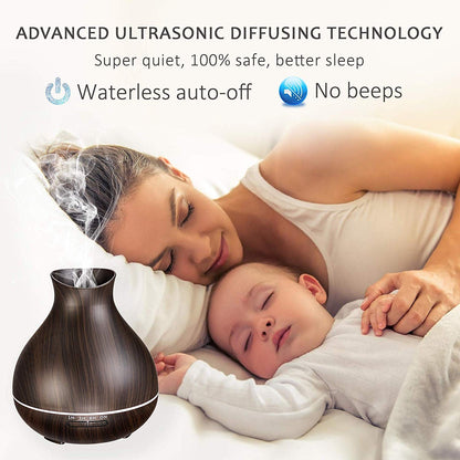 BZseed Aromatherapy Essential Oil Diffuser 550ml 12 Hours Wood Grain Aroma Diffuser with Timer Cool Mist Humidifier for Large Room, Home, Baby Bedroom, Waterless Auto Shut-off,7 Colors Lights Changing