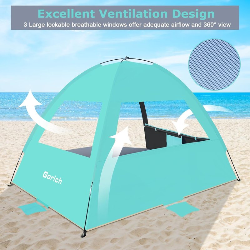 Beach Tent Sun Shelter for 3-10 People | UPF 50+ UV Protection, Lightweight & Easy Setup