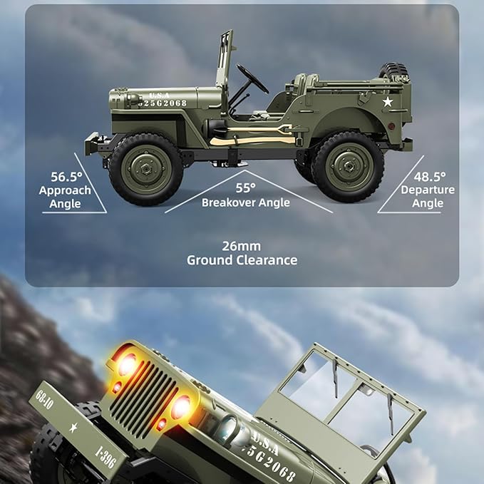 Remote Control Car 2.4Ghz 4WD Off Road RC Jeep Rock Crawler Vehicle with Linked Lights 1:10 Scales All Terrain Remote Control Trucks RTR Hobby RC Car for Teen Adults