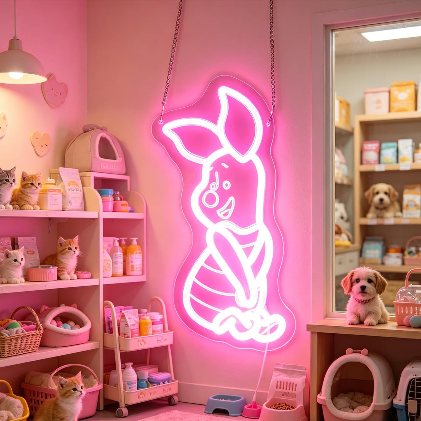 LED Anime Pig Neon Sign Pink Wall Art for Nursery, Baby,Kids Room,Girls Room,Dorm or Bedroom Decor, Dimmable USB, Sweet Uplifting Gift for Animal Lovers & Little Ones