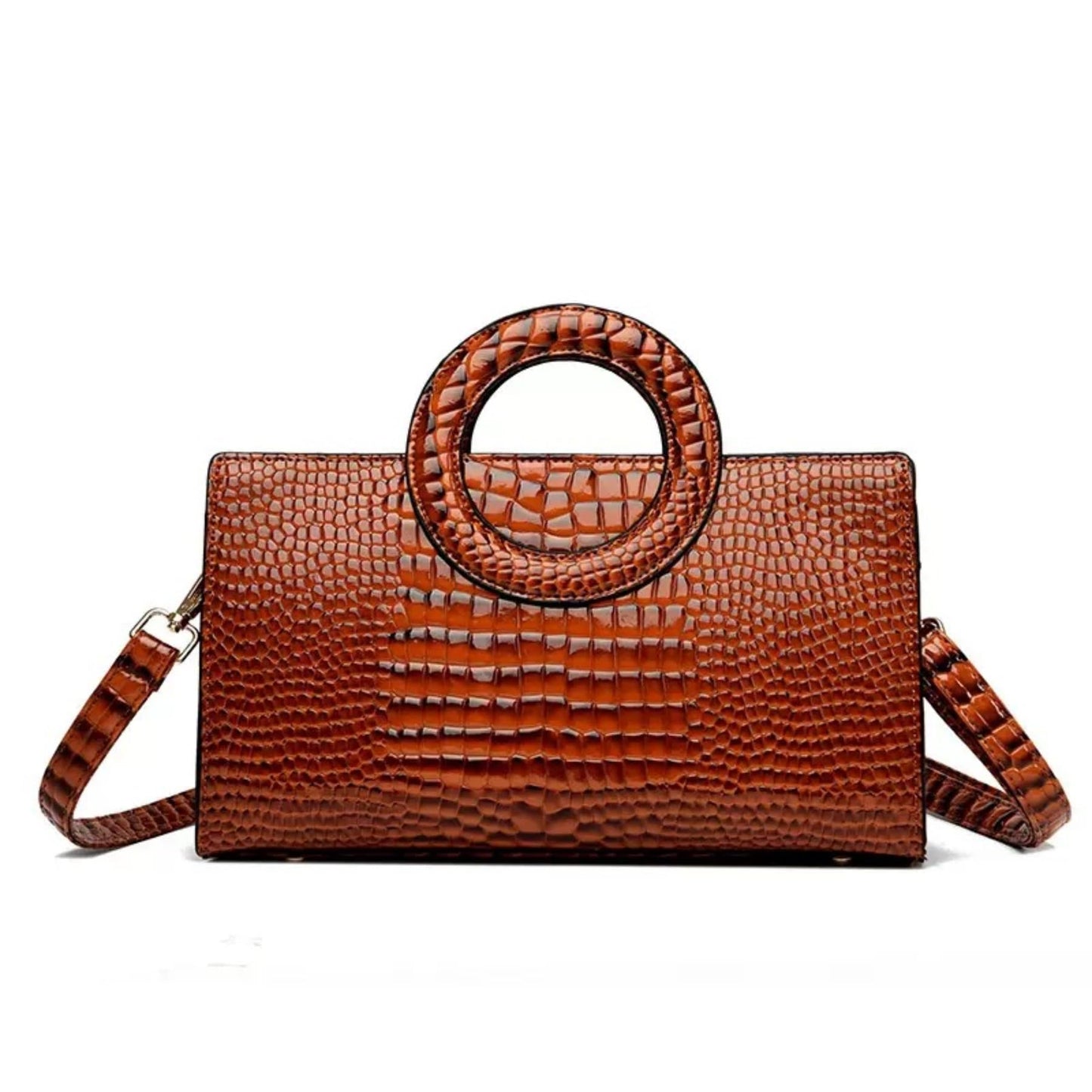 RJDBDD Women's Fashion Crocodile Print Square Bag Purse Satchel Versatile Patent Faux Leather Evening Handbag Crossbody Bag, Brown