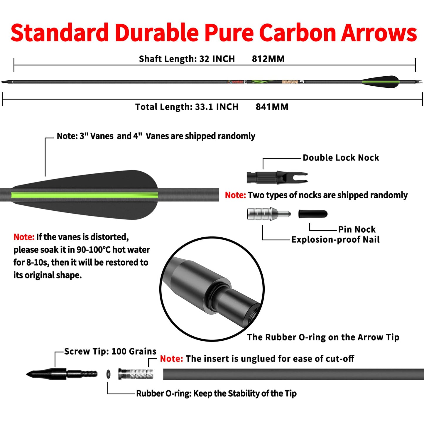 sanlida 24 PCs, 100% Pure Carbon, 0.003'' Straightness, Dragon 9 Flagship 24T Carbon Hunting Arrows for Compound Bow, Professional Standard Hunting Arrows with Removable Tips (320 Spine)