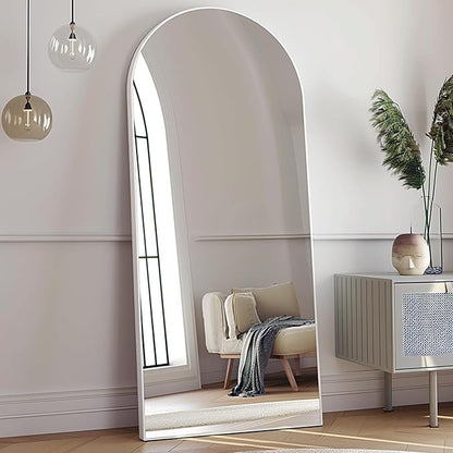 Arched Full Length Mirror, 70"x26" Free Standing Floor Mirror, Modern Full Body Mirrors with Stand, Wall Mirrors with Aluminum Alloy Frame for Bedroom,Living Room, White