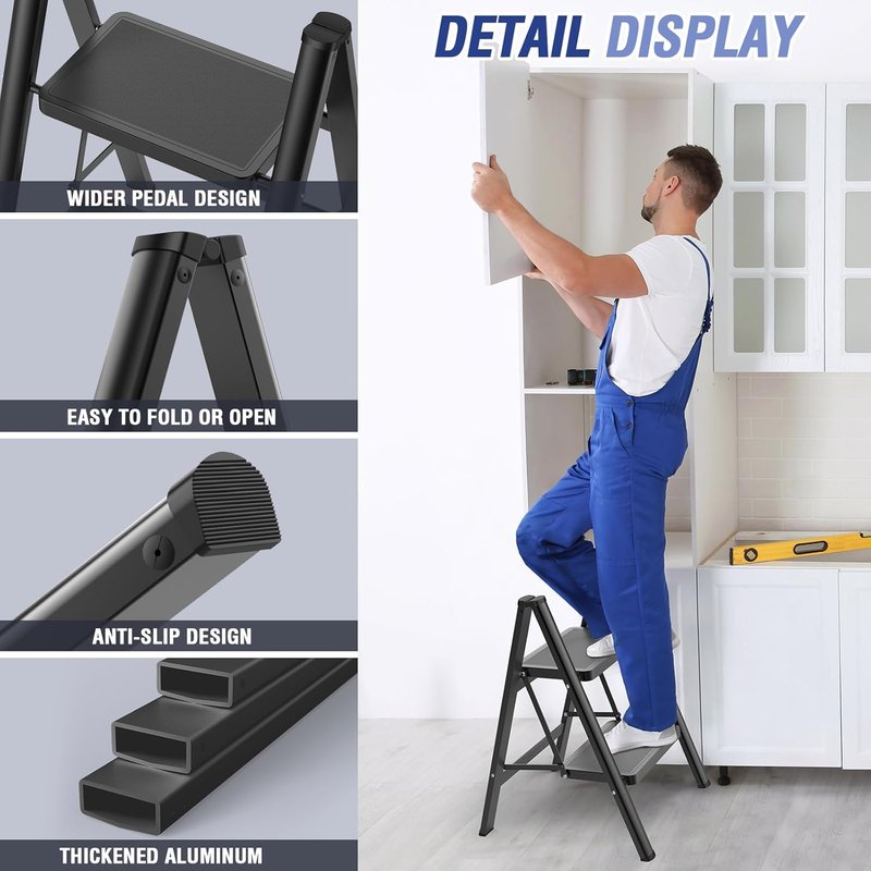 HBTower 2 Step Ladder - Lightweight Folding Step Stool with Anti-Slip Pedal | 330 Lbs Capacity, Portable Design