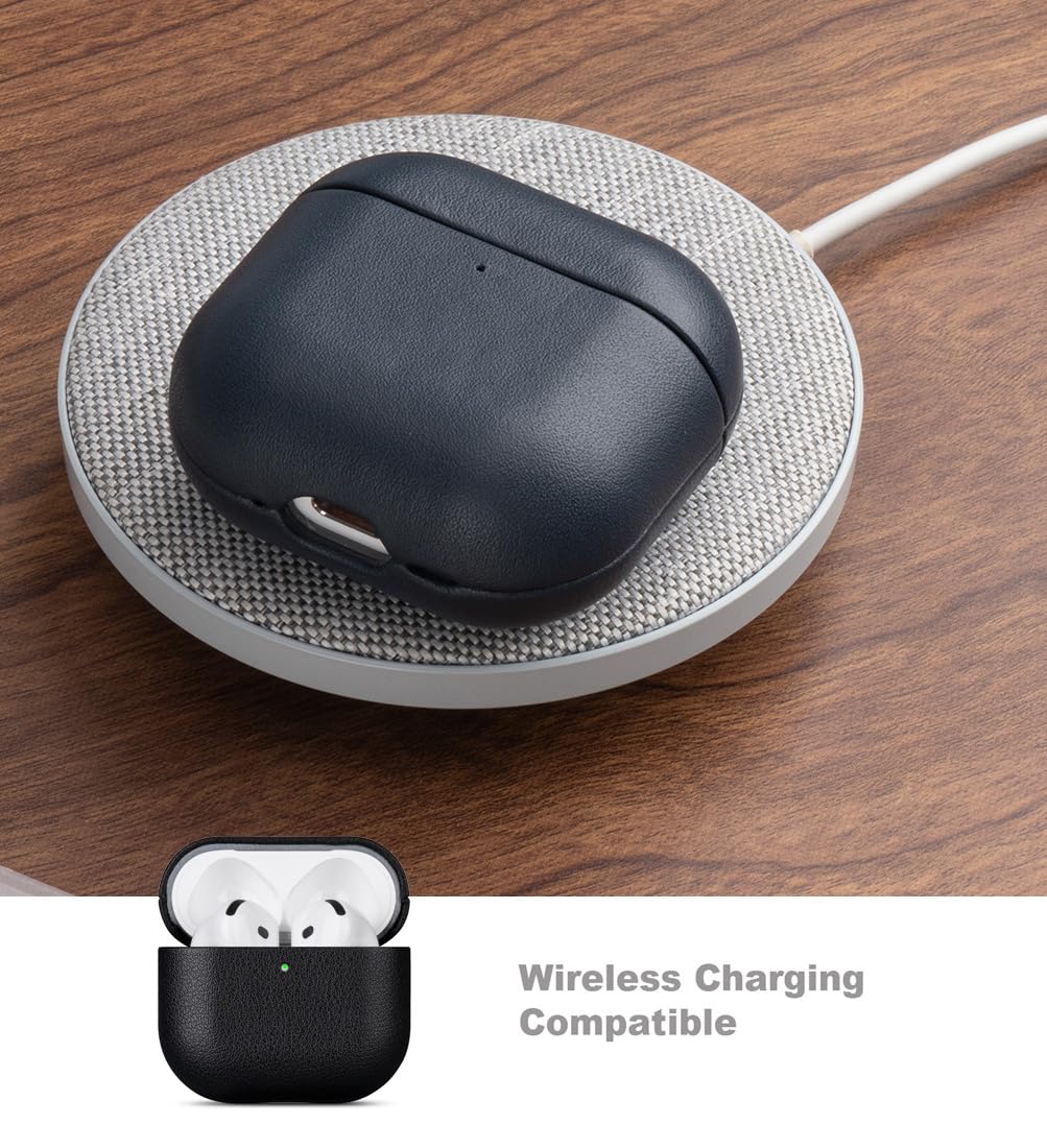 LOPIE Handmade Case for AirPods 4 / AirPods 4 with Active Noise Cancellation Leather Case, Fully-Wrapped with Top Grain Leather, Protective Hard Shell Cover for Gen 4 AirPods - Black