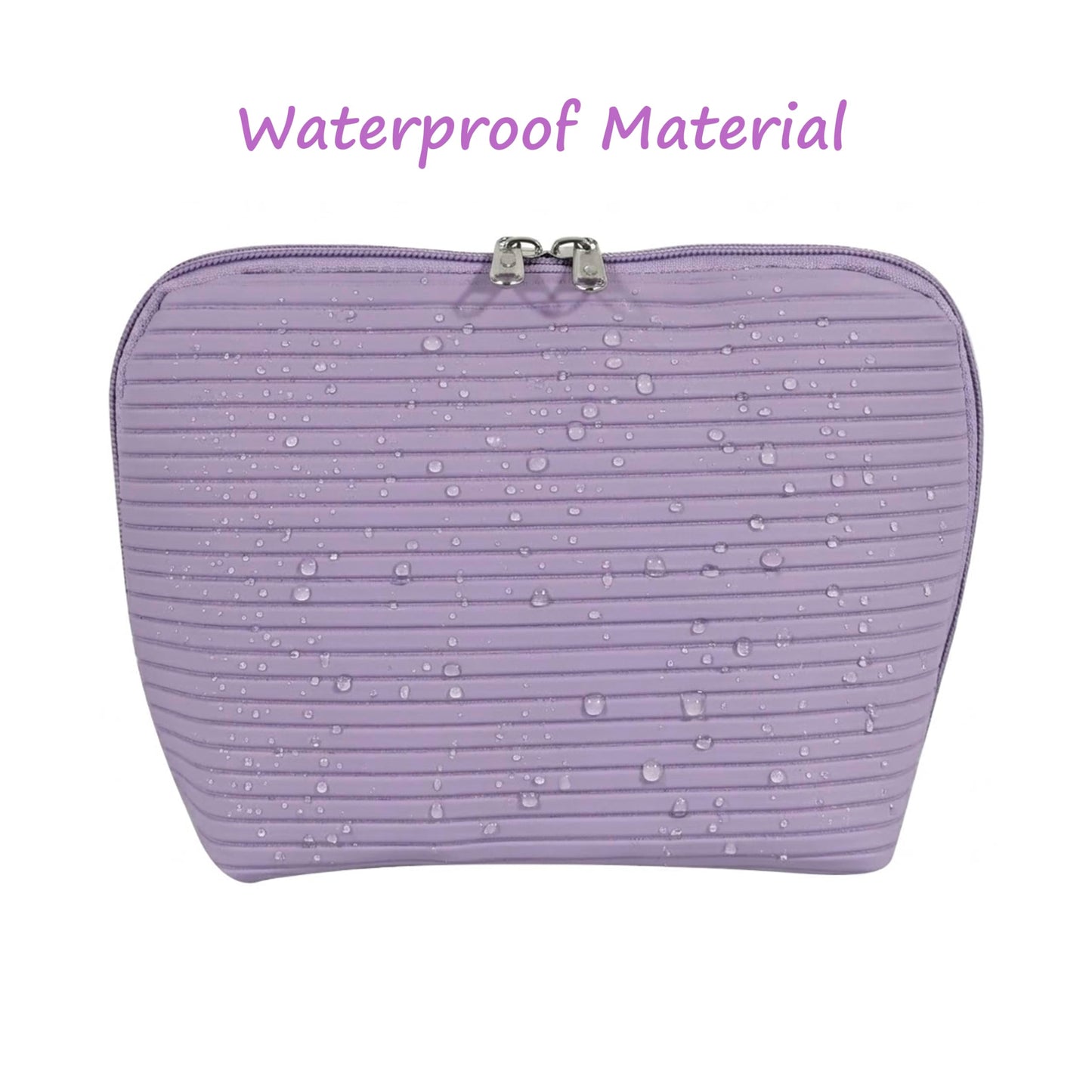 Tense Edano Travel Makeup Bag for Women, Waterproof Stand Up Cosmetic Bag with Brush Holders, Organizer Bag with Compartments, Fold-Down Design for Skincare, Toiletries & Essentials (Purple, Medium)