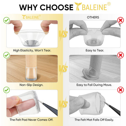 BALEINE Silicone Chair Leg Floor Protectors, Stool Leg Protectors Cap, Chair Leg Caps for Hardwood Floors (Clear-16pcs, Round S)