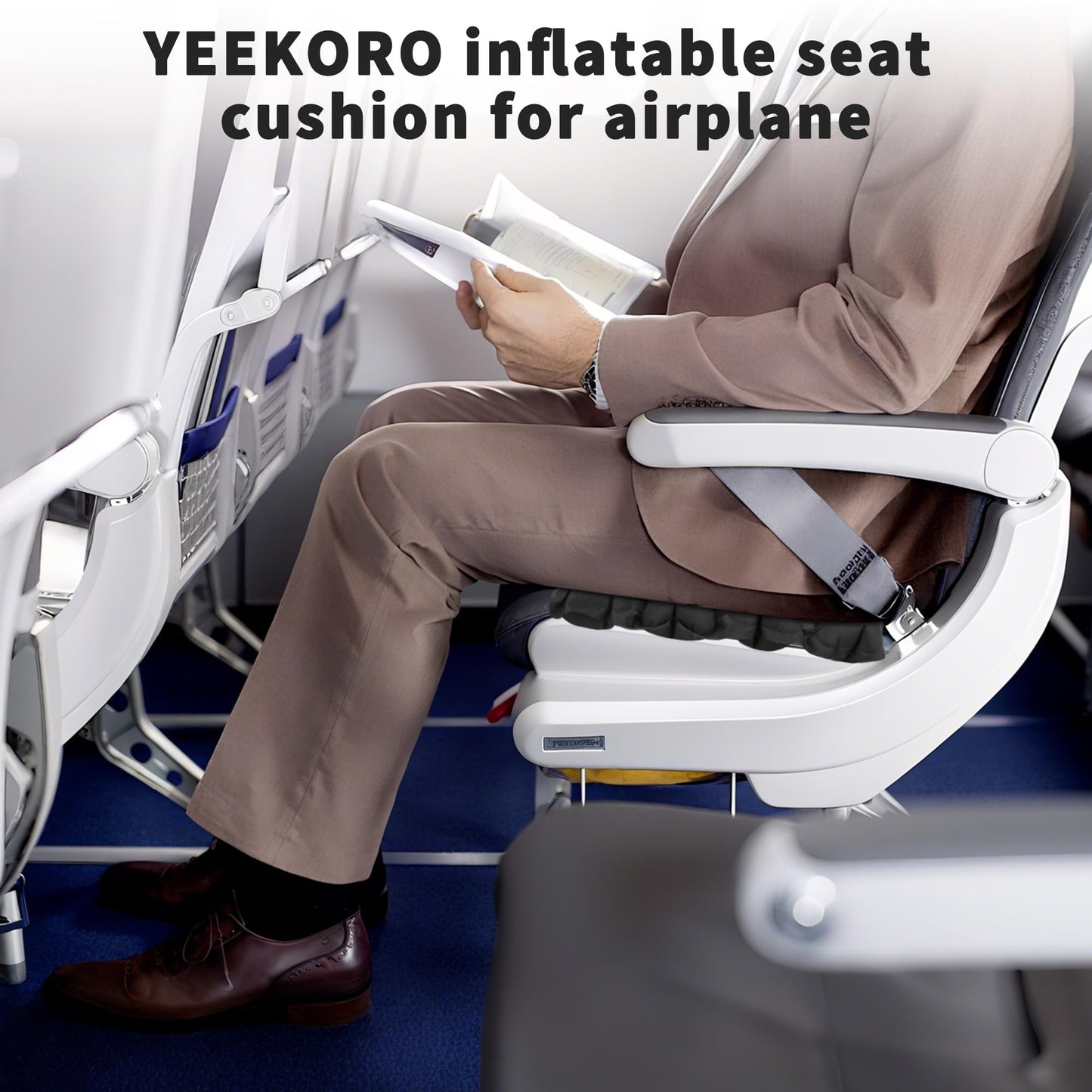 YEEKORO Inflatable Seat Cushion, Lightweight Camping Air Sitting Pad with Repair Cloths, Waterproof Stadium Seat Pad, Portable Seat Cushion for Climbing Hiking Office Airplane Car Stadium Seat