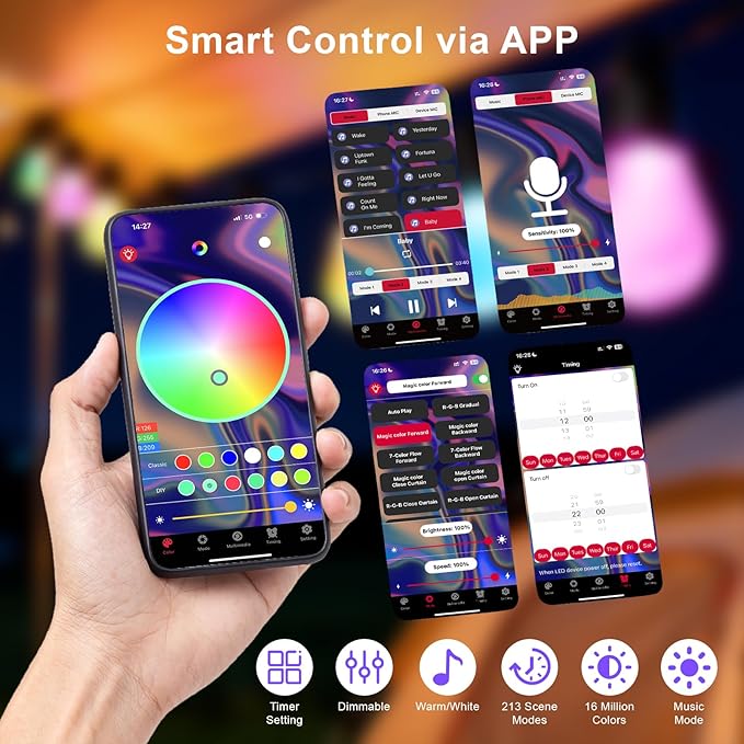 Outdoor String Lights 118FT Smart Patio Lights with APP Control, 36 LED Bulbs RGB IC Warm White, IP65 Waterproof Color Changing for Christmas, Patio, Backyard, Garden, Party, Holiday Decor