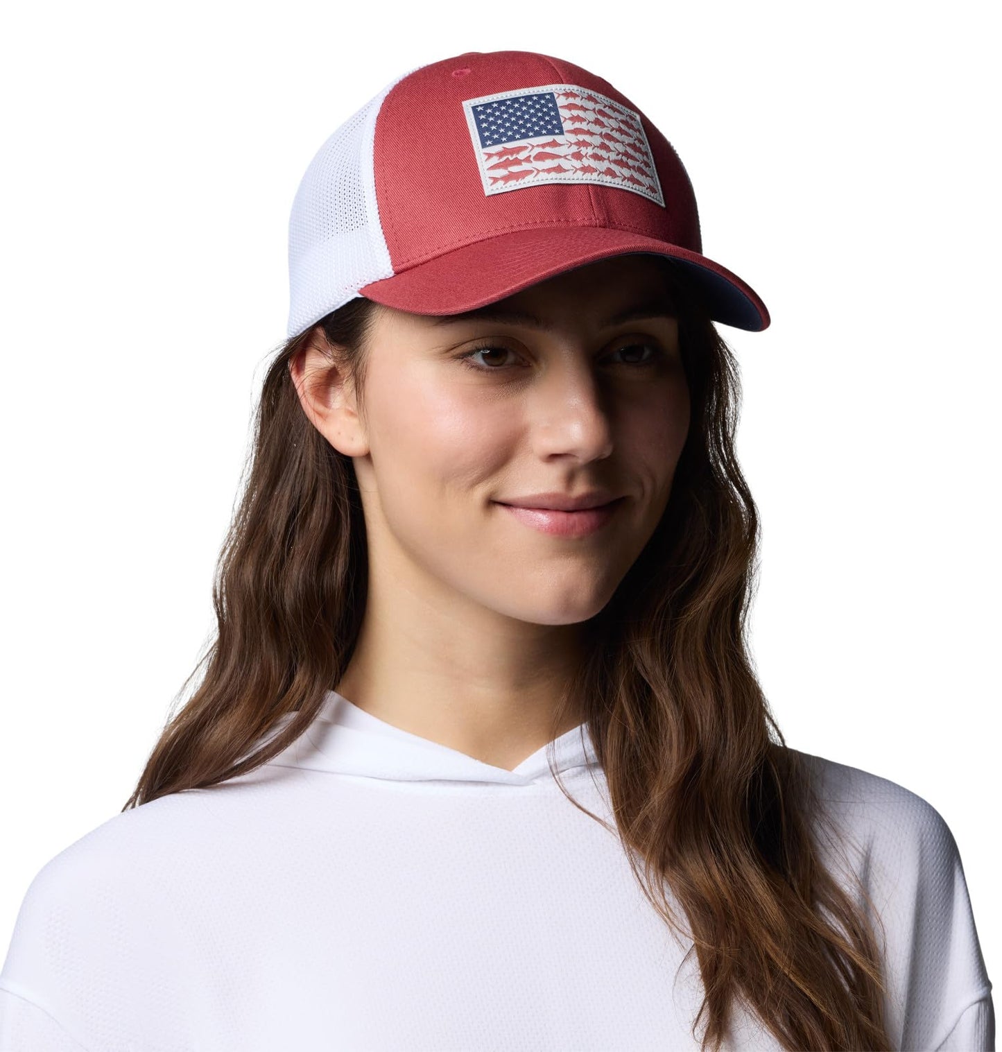 Columbia Unisex PFG Fish Flag Mesh Ball Cap, Dusty Crimson/White/Nocturnal, Large/X-Large