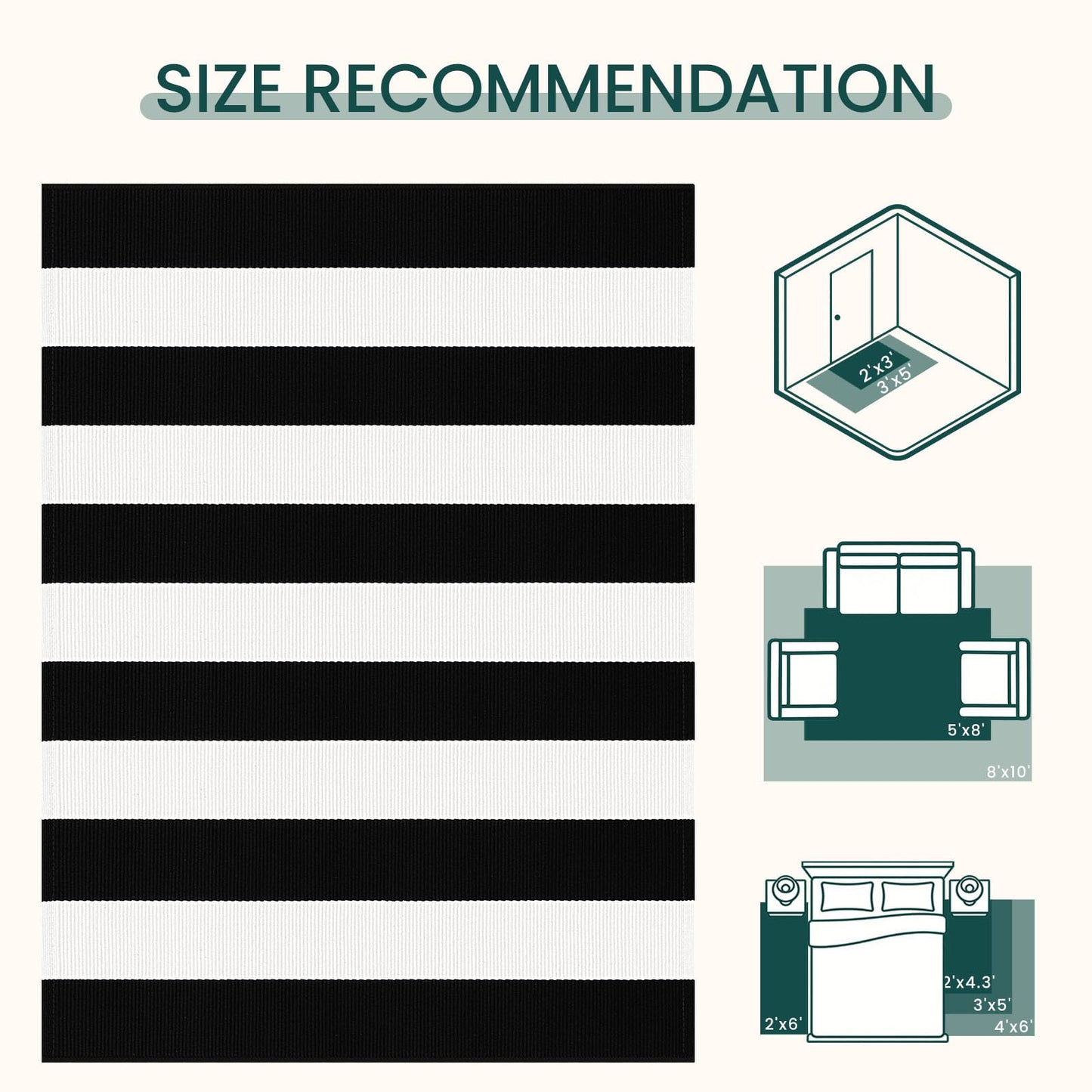 KOZYFLY Black White Striped Runner Rug 2x6 ft Woven Washable Hallway Runner Cotton Farmhouse Kitchen Rug for Entryway Porch Patio Laundry Room