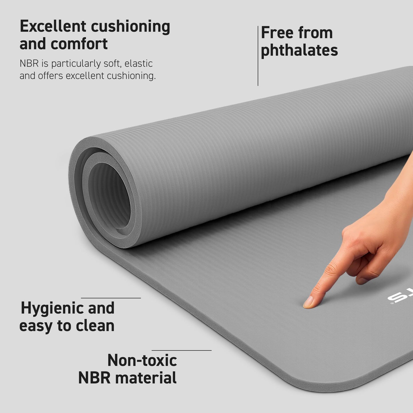 MSPORTS Thick Yoga Mat Premium Non Slip – Extra Comfortable Exercise Mat for Home Workouts, Pilates, Stretching & Gym – Cushioned NBR Foam, Yoga Mat with Strap, for Women & Men (Grey, 74.5 x 40 x 0.6 in)