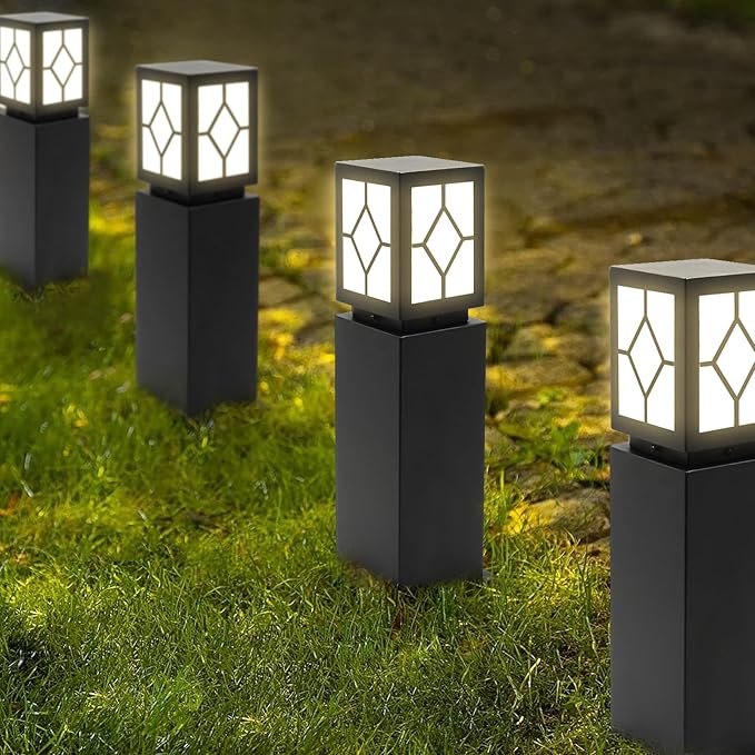 Landscape Path Lights 24" IP65 Waterproof Bollard Lights, Heavy Duty Steel Stable Widened Base E27 Lamp Holder, Modern Outdoor Path Lights Bollard for Lawn, Patio, Courtyard, Driveway, Lozenge 1pack