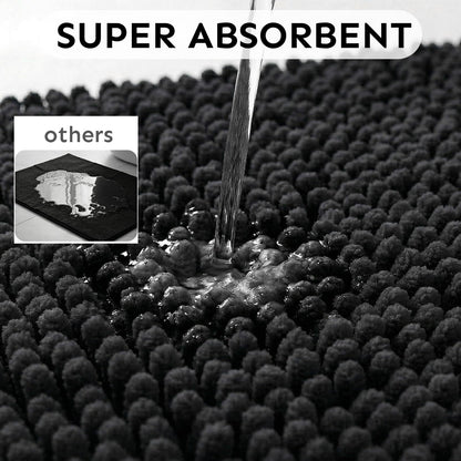 Secura Bathroom Rugs 47x28, Ultra Soft Chenille Bath Mat, Super Absorbent & Quick Dry Bathroom Mat, Non Slip Machine Washable Bath Rugs for Tub, Shower, Home Decor Accessories (Black)