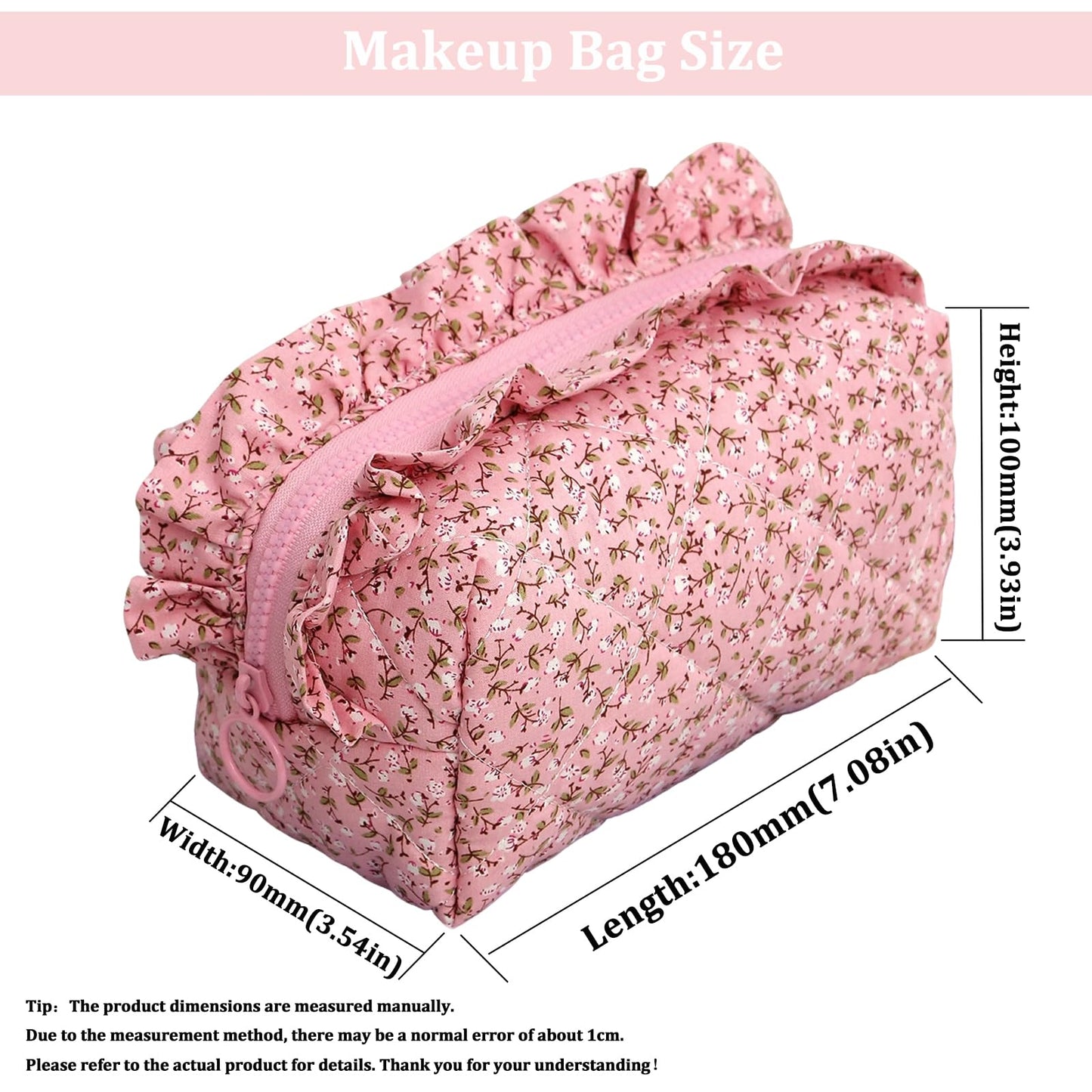Annpro Cute Makeup Bag Travel Cosmetic Bag for Women,Small Floral Organizer Toiletry Bag Make Up Bags,Coquette Aesthetic Bowknot Toiletry Bag,Soft Cotton Cloth Travel Toiletry Bag (01 Rose Pink)