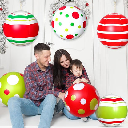 12 Pcs 24/16 Inch Giant PVC Christmas Inflatable Ball Outdoor Blow up Xmas Inflatables Ornaments Giant PVC Christmas Ornaments for Tree Yards Lawns Porch Garden Front Doors Holiday Decor(16 Inch)