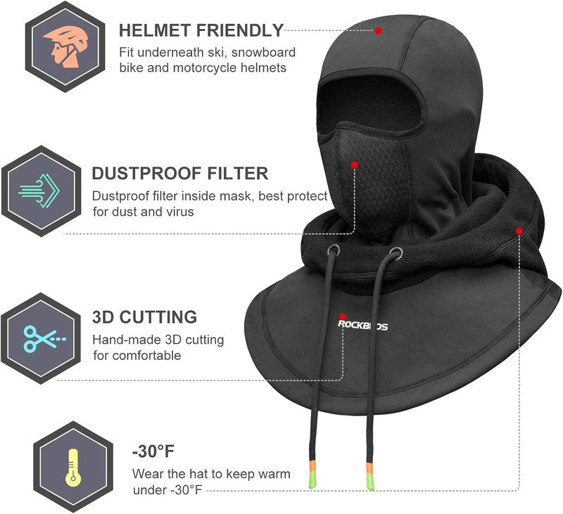 ROCKBROS Ski Balaclava - Thermal Fleece Cold Weather Mask for Men | Winter Protection