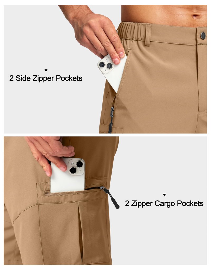 Pudolla Men's Hiking Cargo Shorts Lightweight 7" Travel Casual Shorts for Men Golf Work Outdoor with 5 Zipper Pockets(Dark Khaki Small)