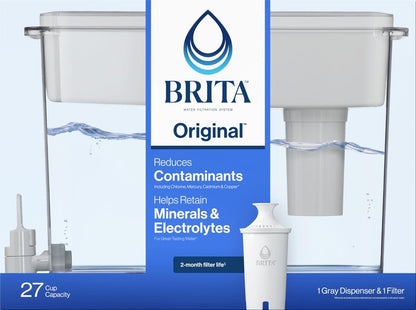 Brita UltraMax Large Water Dispenser With Standard Filter, BPA-Free, Replaces 1,800 Plastic Water Bottles a Year, Lasts Two Months or 40 Gallons, Includes 1 Filter, Kitchen Accessories, Large - 27-Cup