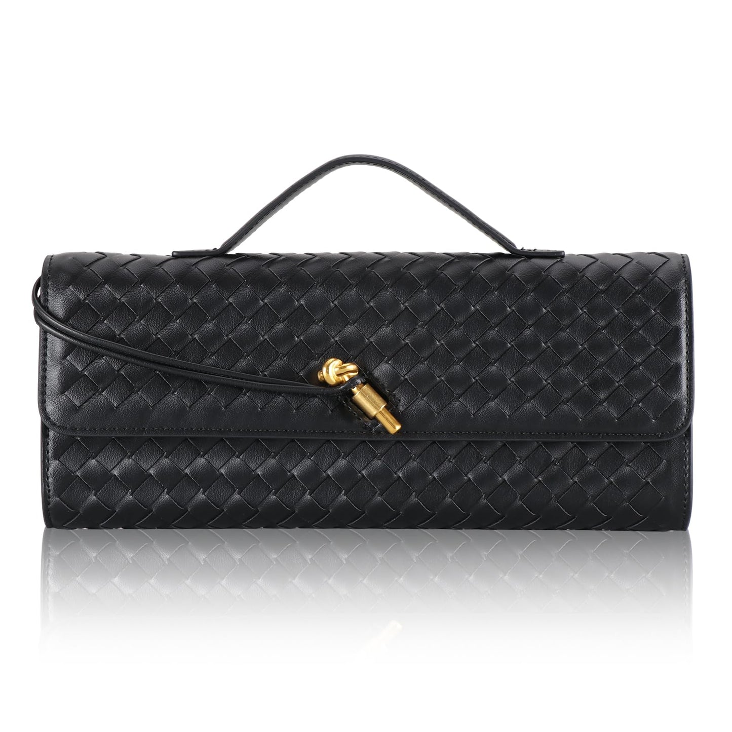 TYJONX Pu Leather Woven Purse For Women,Evening Clutch Purses for Women,Woven Bag with Metal Turn Lock for Party,Wedding