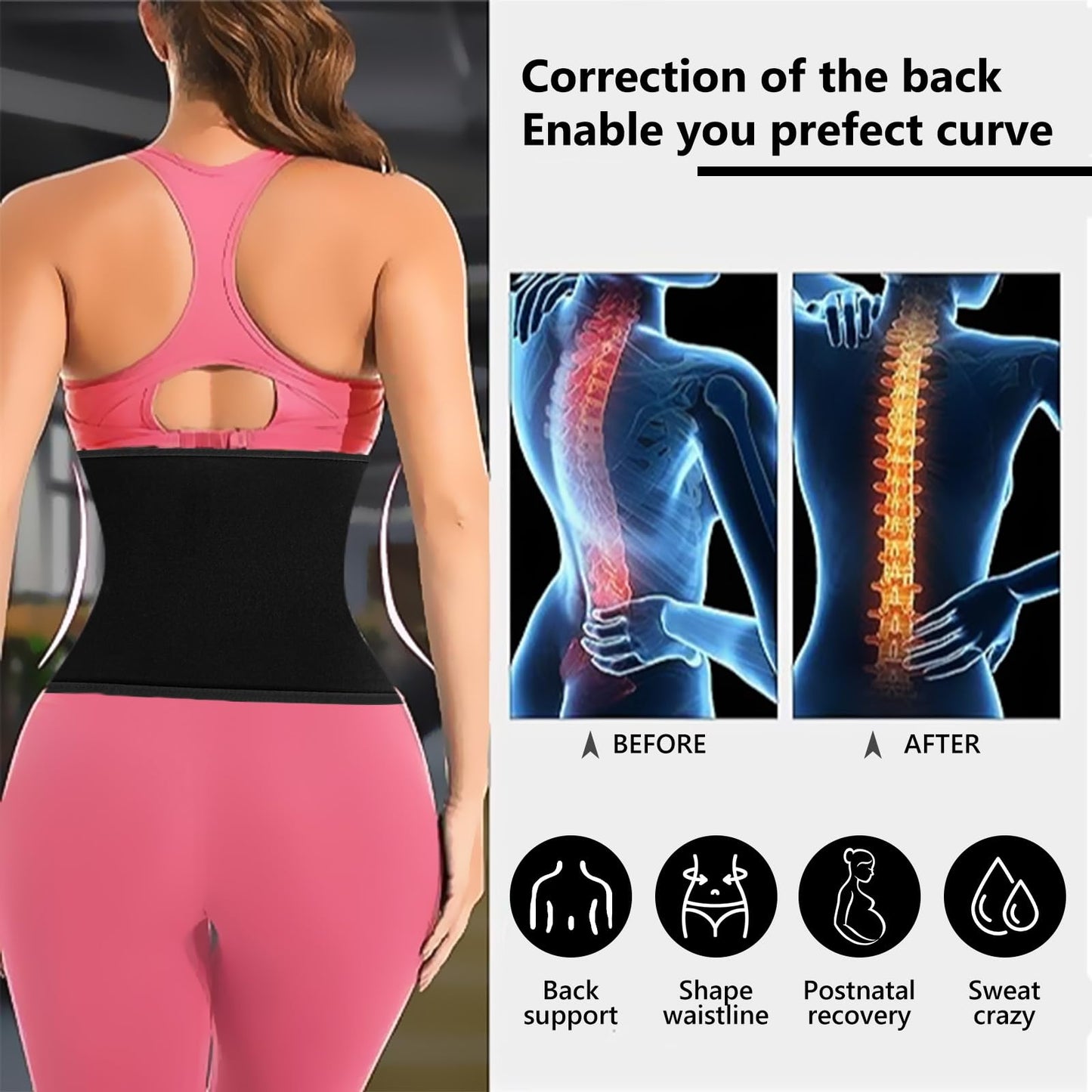 AMZBOSS Waist Trainer for Women Lower Belly Fat, Waist Sweat Band for Women, Belly Band Sweat Belt, Stomach Wrap with Pocket (Black, Medium)