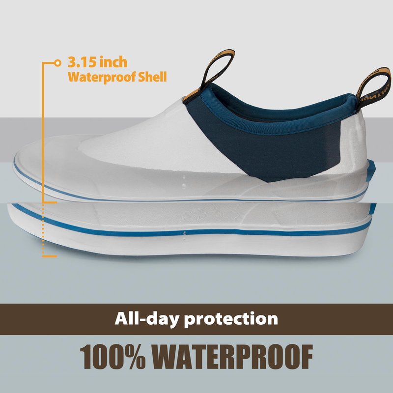 Hunthor Deck Shoes Waterproof Rubber Boots with Non-Slip Rain Shoes for Fishing, Boating, Gardening, Walking - for Men White Size 6