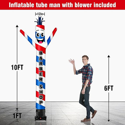 10FT Tall Barber Shop Inflatable Tube Man Wacky Wavy Dancing Guy with 3/4 HP Weather-Resistant Blower (12''Diameter) for Outdoor Decoration Advertising Business Promotion