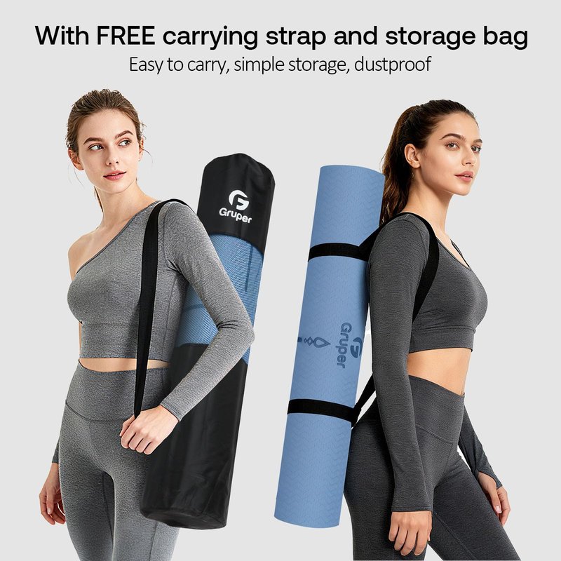 Yoga Mat Non Slip TPE Thick Yoga Mat with Alignment Mark, Large Size 72"L x 32"W x 0.32"Th or 0.24"Th, Anti-Tear Exercise & Fitness Mat for Yoga, Pilates & Floor Workouts (Blue Black, Thickness-6mm)