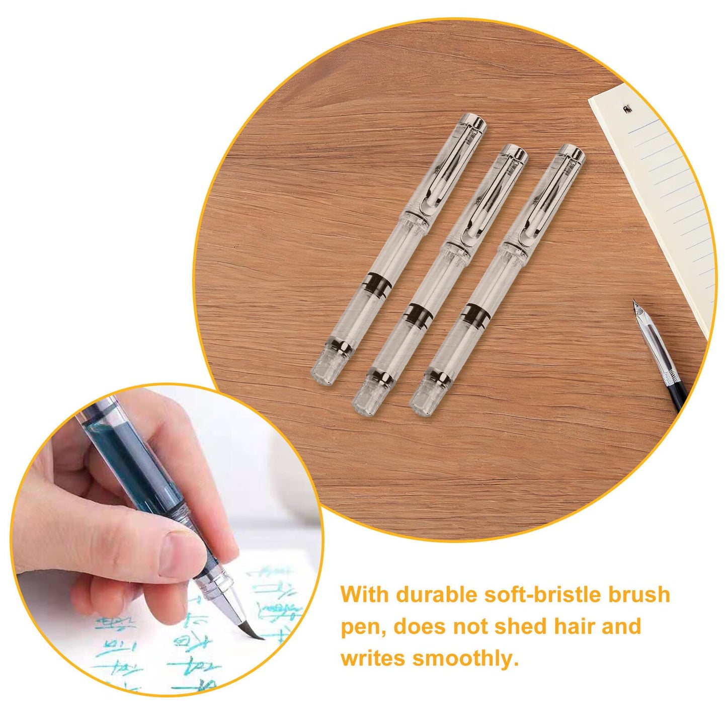 NUOBESTY Refillable Fountain Brush Pen Soft Bristle Calligraphy Pen Smooth Writing Ink Brush for Watercolor Painting Drawing 5.51 Inch