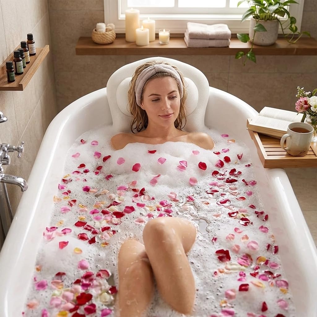RWUSX Bath Pillows for Tub Full Body, Luxury Bathtub Pillow Cushion, Bubble Bath Mat for Tub Spa