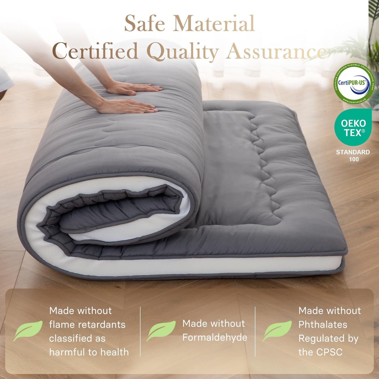 Auemtyn Japanese Floor Mattress, 4" Japanese Futon Mattress, Foldable & Portable Shiki Futon (shikibuton), Roll Up Thicken Sleeping Tatami Mat Sleeping Pad for Camping (Grey, 54 x 80)