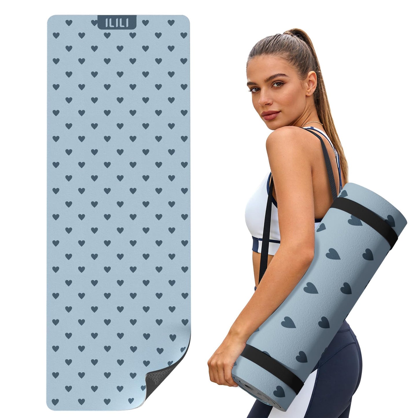 ILILI Yoga Mat 10mm Thick, Suede&TPE Exercise Mat, 76"L*28"W Extra Long, 0.4 Inches Soft and Comfortable, 193*70cm Fitness Mat with Strap, Portable for Yoga, Pilates, Floor Exercise, Home and Outdoor Use, Eco Friendly (Blue)