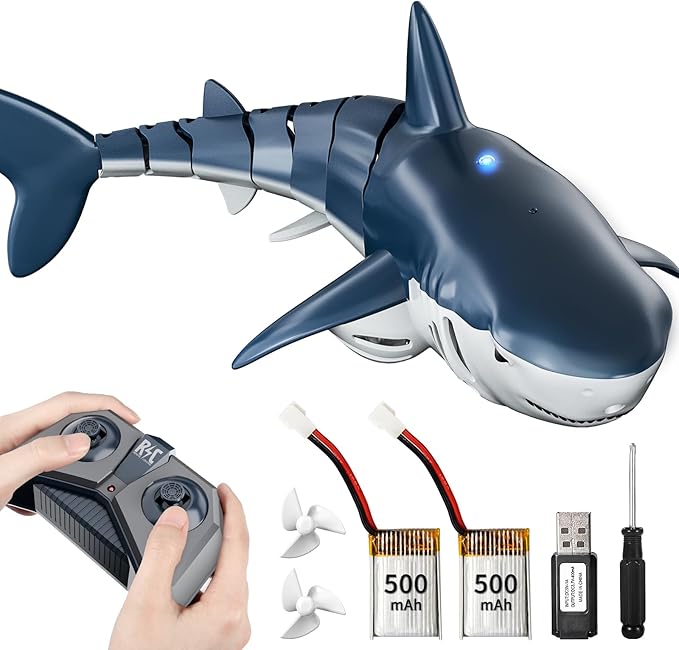 2.4Ghz Remote Control Shark Toys for Kids 6 7 8 Years Old 1:18 Scale High Simulation Shark for Pool Bath Toys for Toddlers Electronic RC Sea Animal Outdoor Water Gifts
