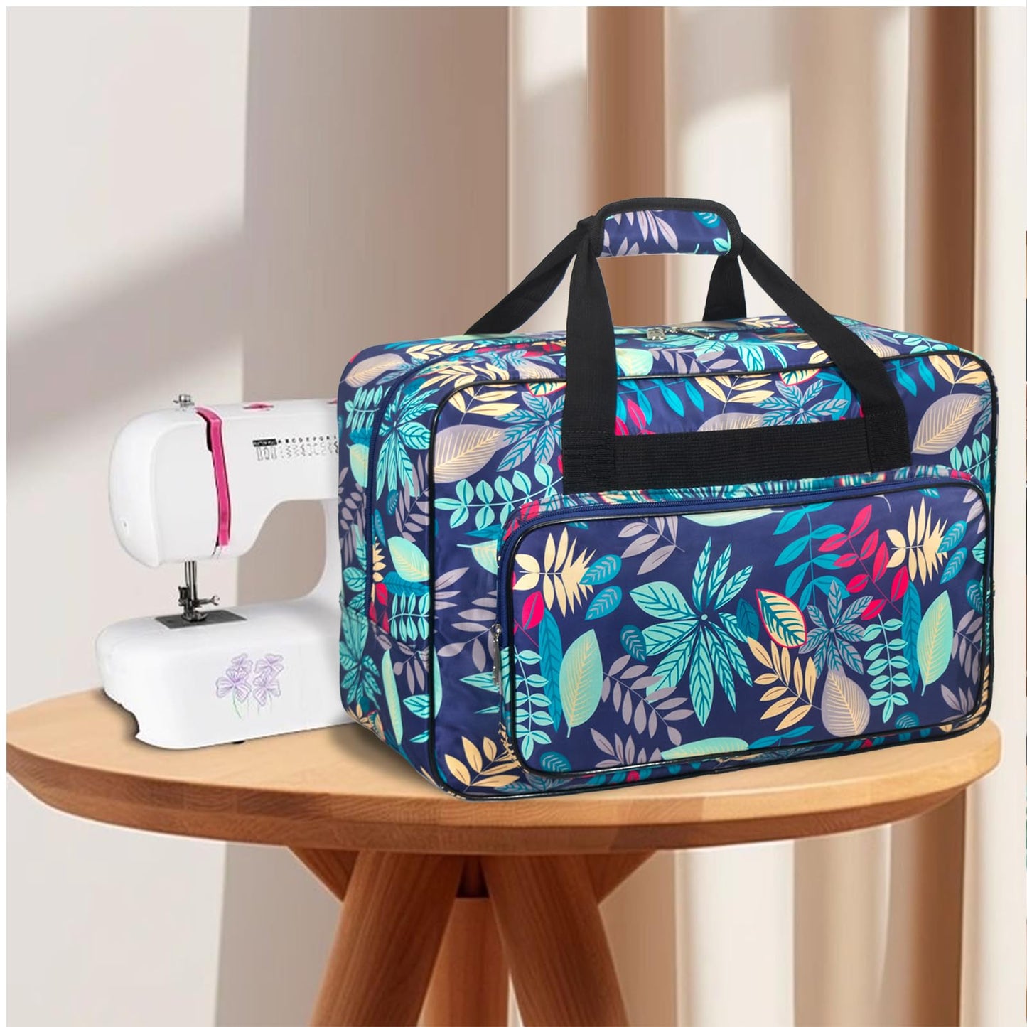 Haroranax Sewing Machine Carrying Case, Sewing Machine Carrying Case Tote Bag, Universal Tote Storage Bag with Pockets and Handles, Suitable for Most Standard Singer, Janome (Light Blue)