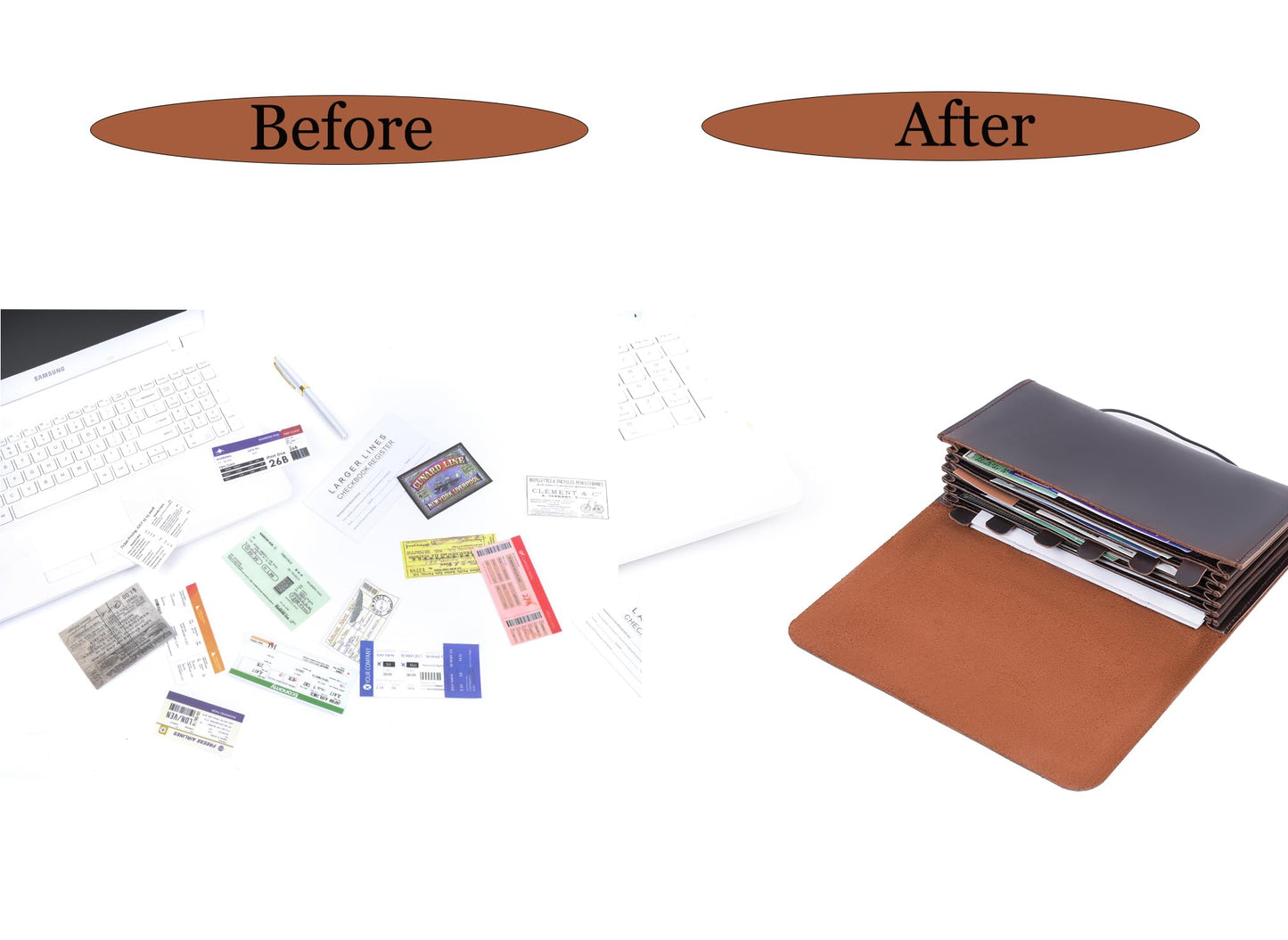 Genuine Leather A6 Receipt Organizer, Leather Expanding Accordion File Folder, 7 Pockets Expanding Bill Receipt Holder for Receipts,Invoices,Coupons,Cards, 7.8X4.3 Inches