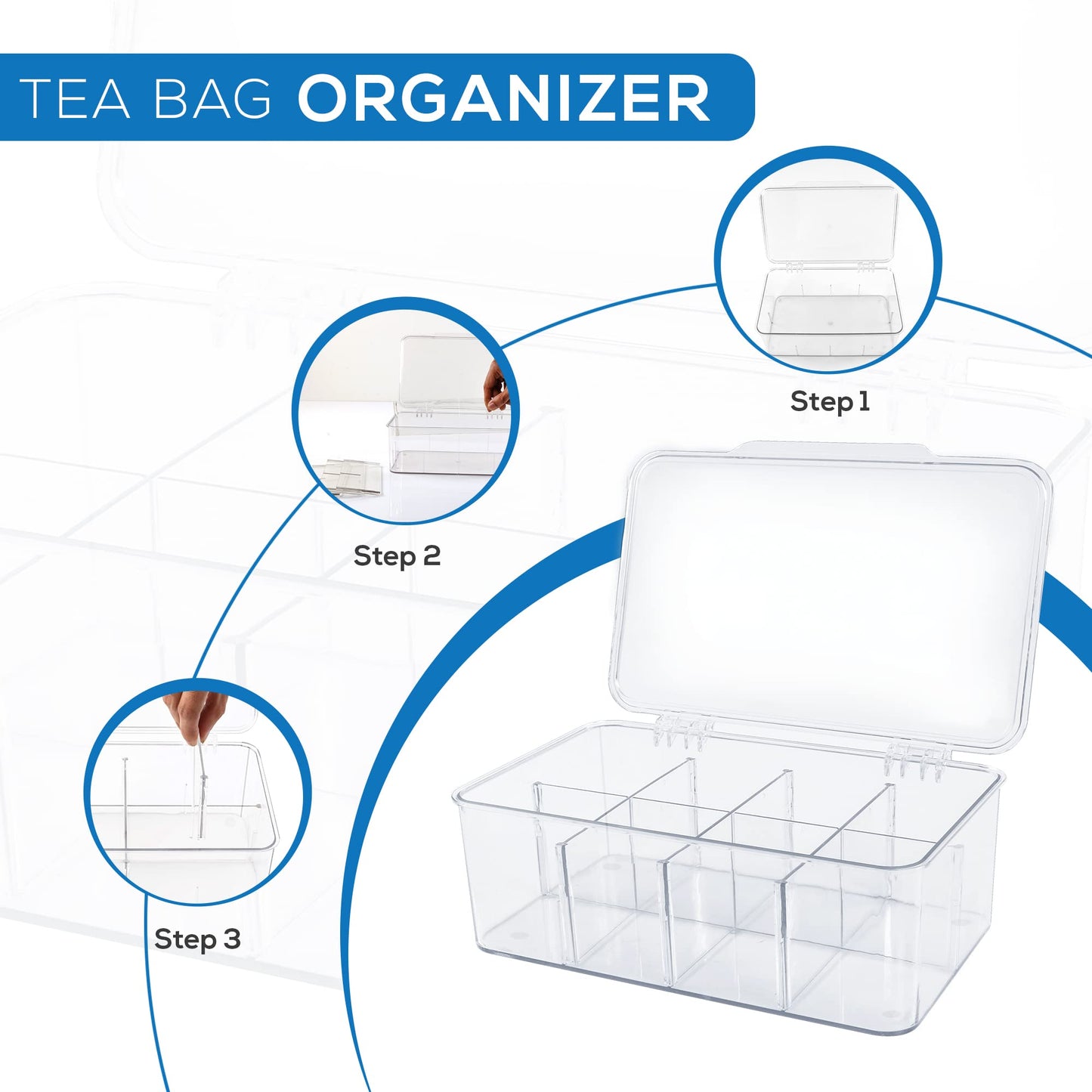 Utopia Home - Tea Bag Organizer With Lids, Clear Pantry Storage Box - (3 Pack) Stackable Partition Organizers or Holder With Lids For Drawers, Countertops, Fridge, Kitchen, Snack & Spice Organization