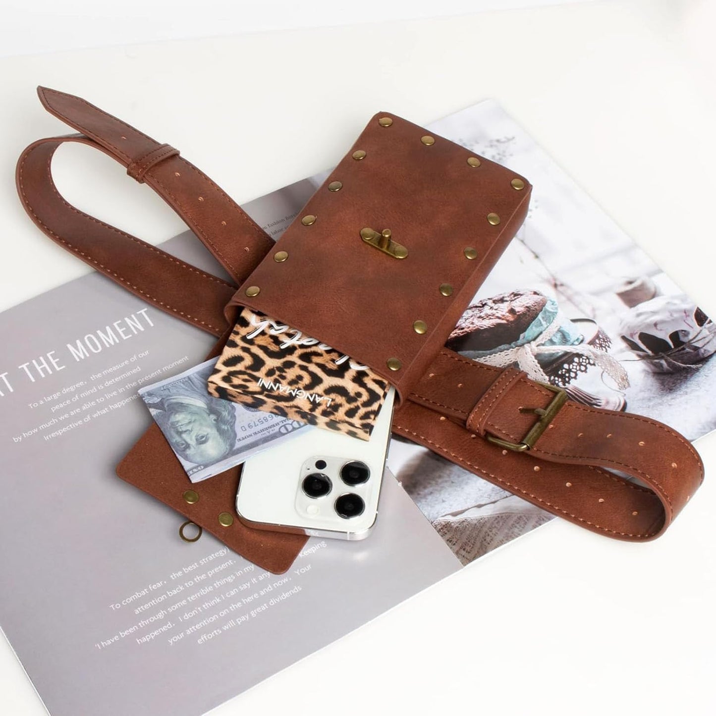 SUMGOGO Renaissance Belt Pouch Waist Phone Bag Potion Bottle Skirt Hike Hook Corset Retro Medieval Festival Costume Accessories (Brown, M-Waist/31.5"-38")