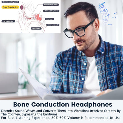 Smart Bone Conduction Glasses Bluetooth with Open-Ear Headphones, Photochromic Blue Light Blocking Lenses, IPX6 Waterproof, Hands-Free Calls/Music, Ideal Gifts for Dad/Men-Upgraded