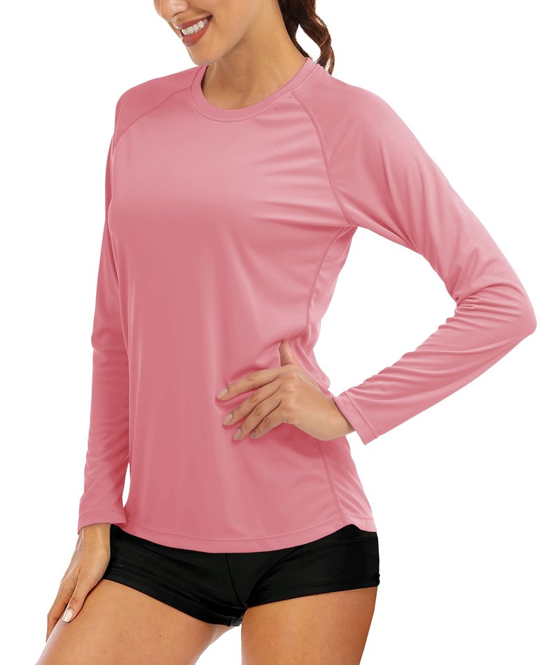 MAGCOMSEN T Shirts for Women Running Shirts Women UV Shirts for Women Workout Shirts Fishing Shirts Womens Long Sleeve Tee Athletic Shirts Grey Pink