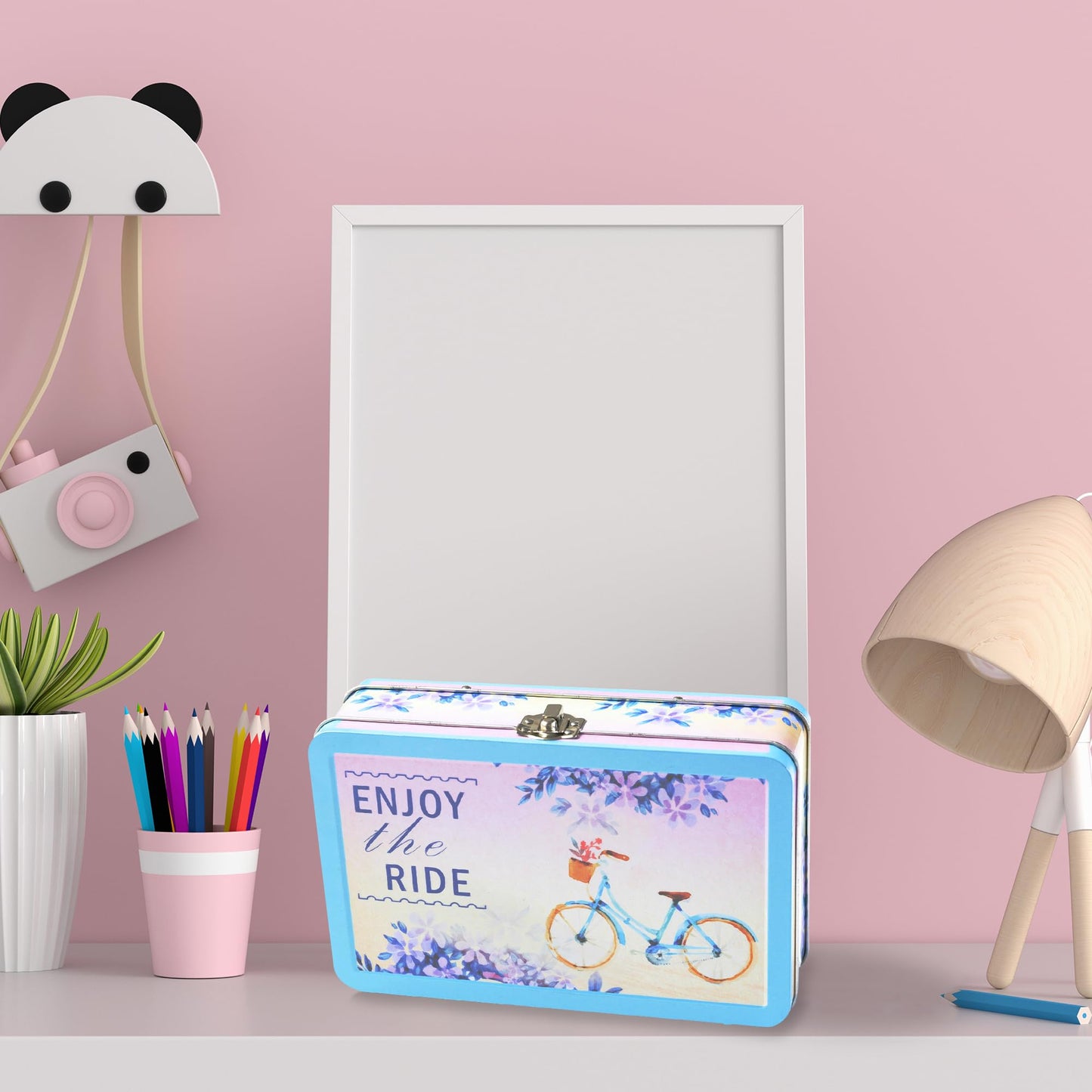 DAHO Metal Storage Box with Hinge for Office, School, Home, Makeup, Arts & Crafts and Accessories (Enjoy the Ride)