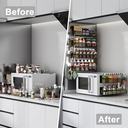 Magnetic Spice Rack for Refrigerator, 4 Pack Magnetic Shelf, Fridge Magnet Organizer with Moveable 8 Hooks, Magnetic Fridge Shelf for Kitchen Organization and Storage (4 Pack)