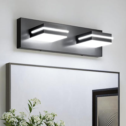 VOLISUN Modern Bathroom Vanity Light Fixtures (2-Light, 15.5-Inch), Matte Black LED Bathroom Lighting Fixtures Over Mirror, 360°Rotatable Head, LED Vanity Lights for Bathrooms (Cool White 6000K)