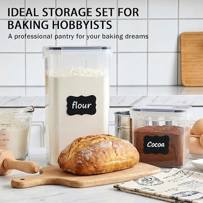 7 PCS Airtight Food Storage Containers with Lids, BPA Free Clear Plastic Kitchen and Pantry Organization and Storage Set for Flour, Sugar, Cereal, Pasta, Includes 7 Labels and Marker