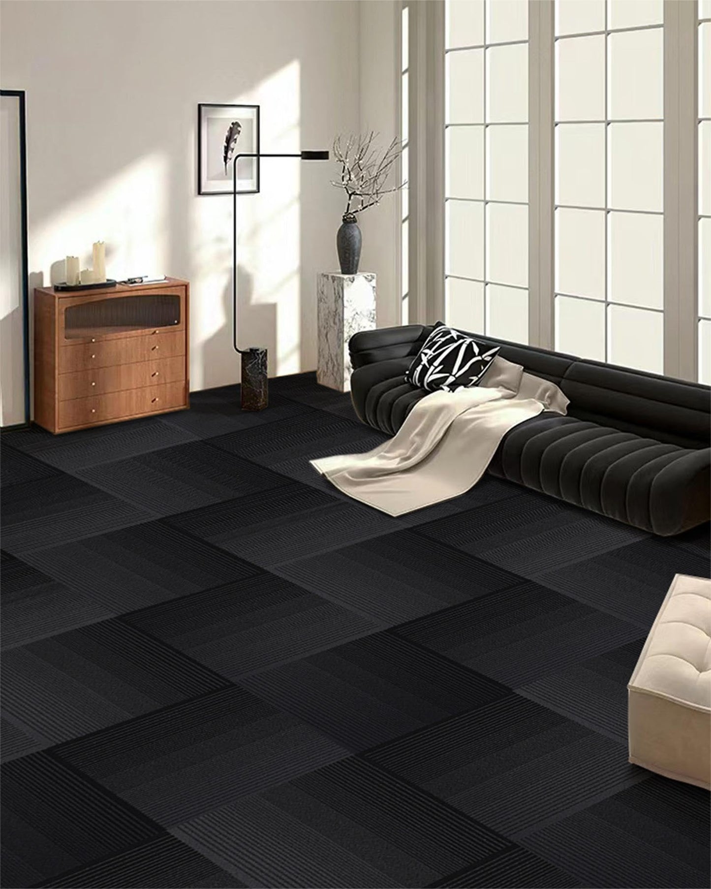 Rehert Carpet Tiles, Carpet Squares, Office Carpet Tiles Removable, Carpet Tile Flooring for Basement, 20" x 20" Berber (Loop Pile), Gradient Black, 0.24" Pile Height (12 Tiles, 32 sqft/Box)