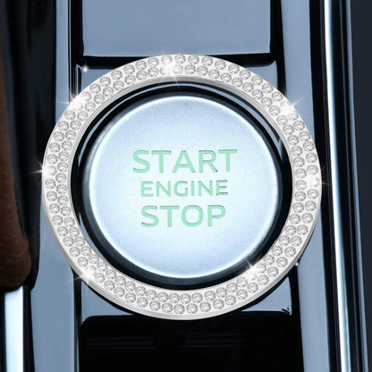 LivTee 2 PCS Crystal Double Rhinestone Car Engine Start Stop Decoration Ring, Bling Car Interior Accessories for Women, Push to Start Button Cover Sticker, Automotive Decals, White
