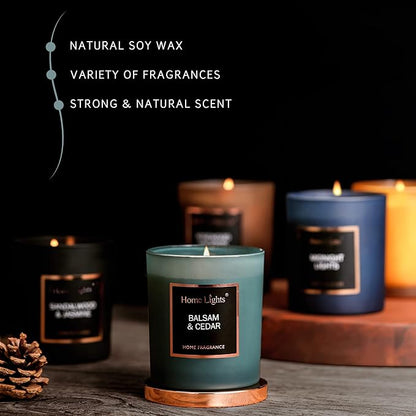 Scented Soy Candles, 35 Hours Burn Time, Natural Soy Wax, Home Fragrance Decor Gift for Women & Men, Balsam & Cedar