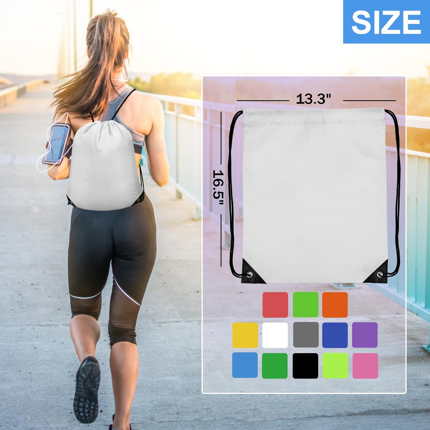 Grneric 48Pcs Drawstring Backpack Bulk Cinch Bag, Polyester Drawstring Bags for Gym Yoga Beach Camping Party(White)
